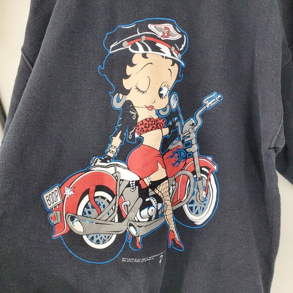 Vintage Betty Boop AAA USA Fabric 1992 Fleischer Studios Motorcycle Crewneck L - Picture 7 of 9